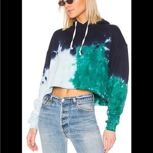Redone Teal Tie Dye Cropped Pullover Hoodie Sweatshirt XS